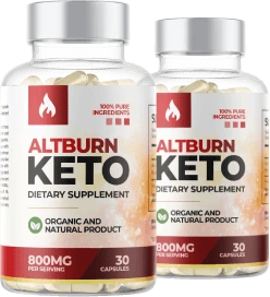 Two AltBurn Keto dietary supplement bottles with red and white labels